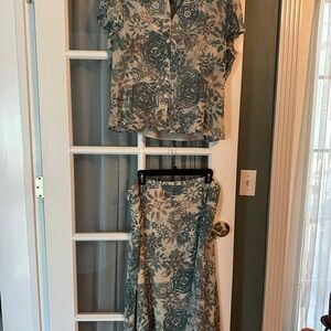 Jones New York Short Sleeve Blouse Maxi Skirt Set Women’s 16 Flows